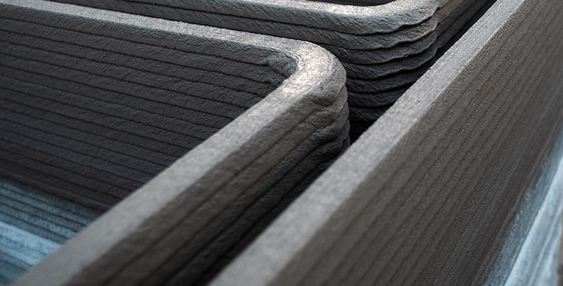 Close-up of 3D printed concrete walls