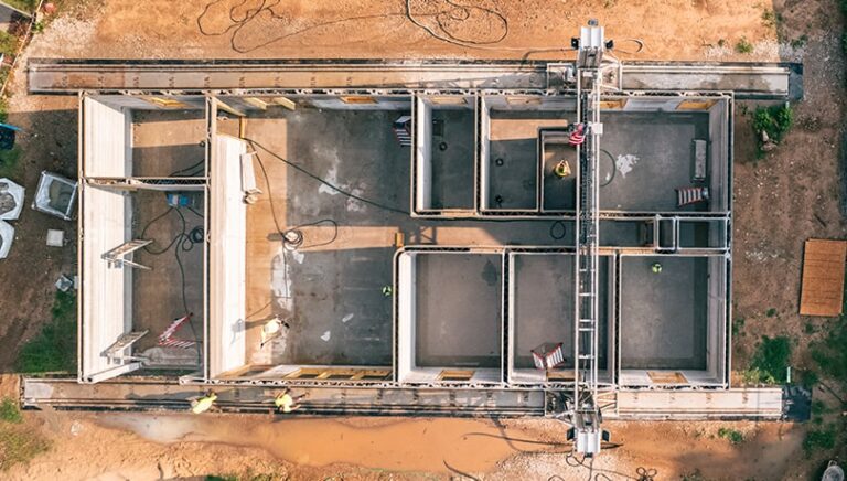 Overhead shot of a 3D printed homes floorplan